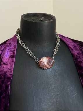 Crazy lace agate red crystal necklace pendant goth statement jewelry fall style